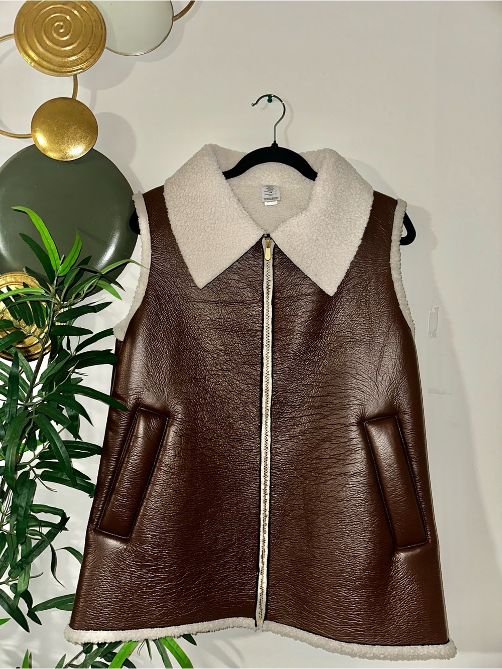 Women’s Brown Faux Shearling Zip Vest
